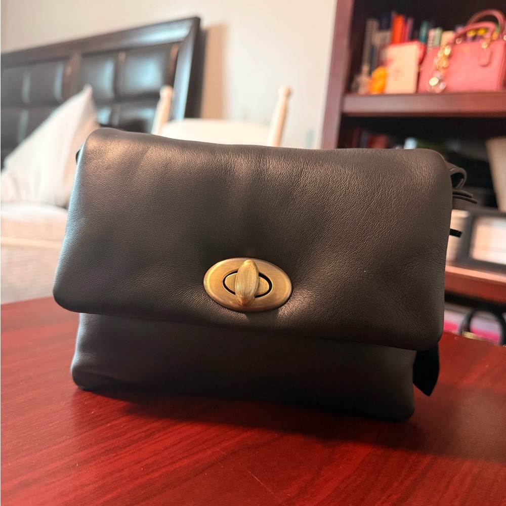 Elegant genuine Black Leather Clutch/ Crossbody bag
